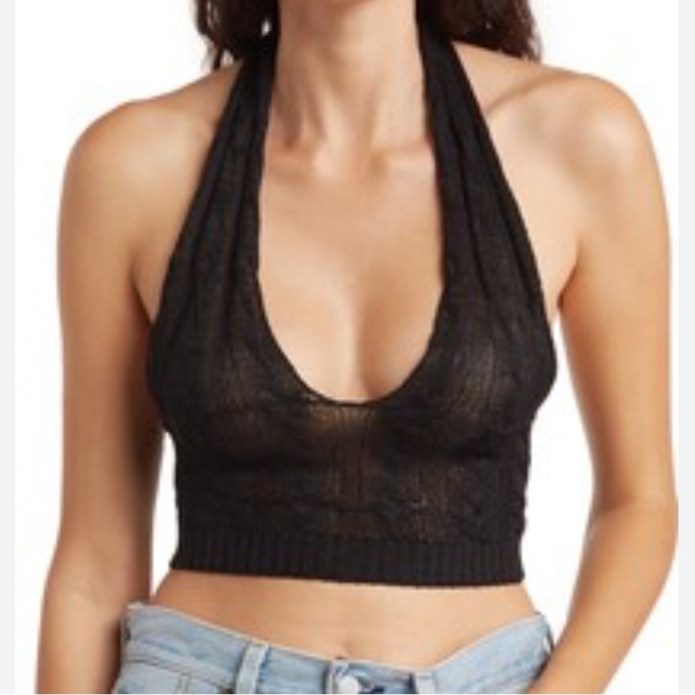 Free People Black Halter Ribbed Crop Top